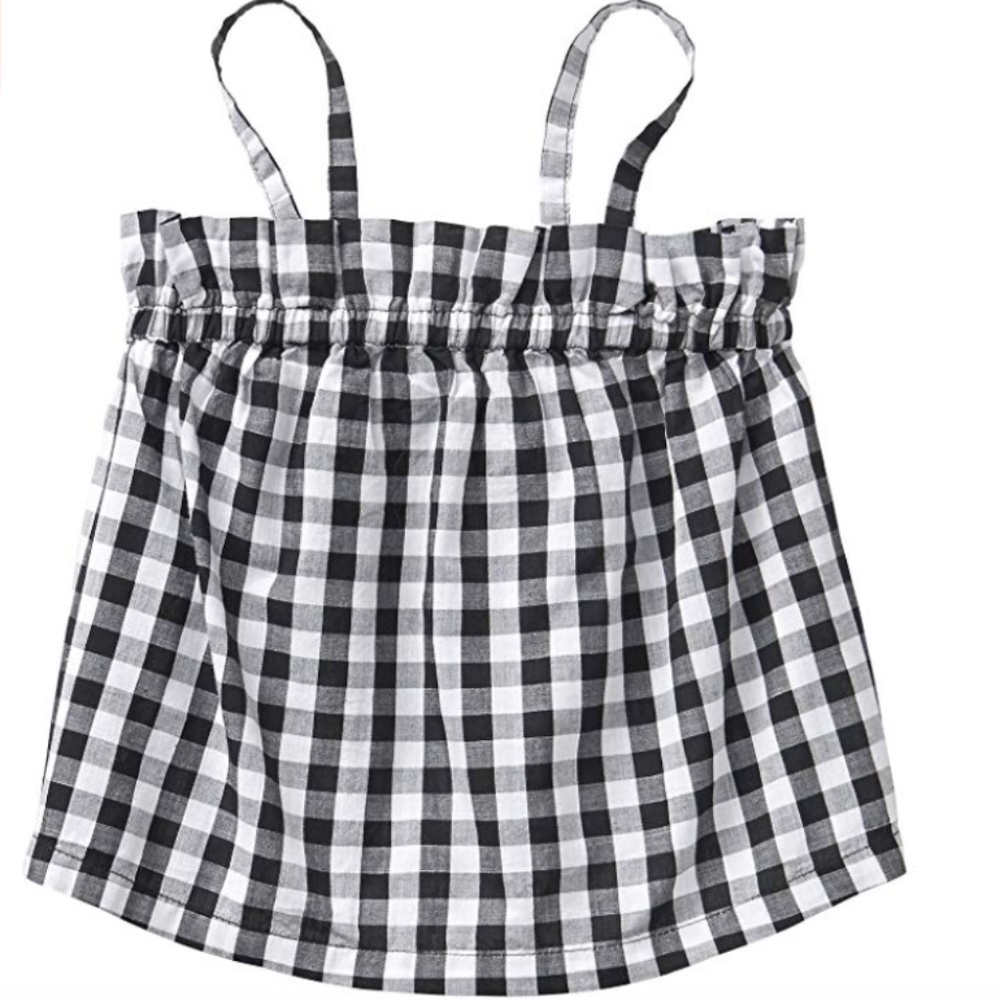 NWT CRAZY 8 Girls' Black White Gingham Plaid Woven Ruffle Summer Tank Top